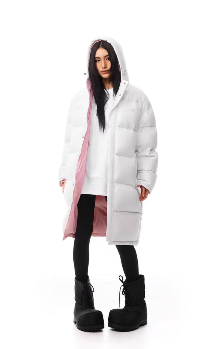 FDR Contrast Color Long Knee-length Down Jacket