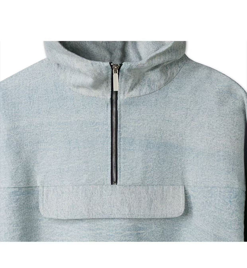 SLAMBLE Washed Half-zip Casual Trendy Hoodie
