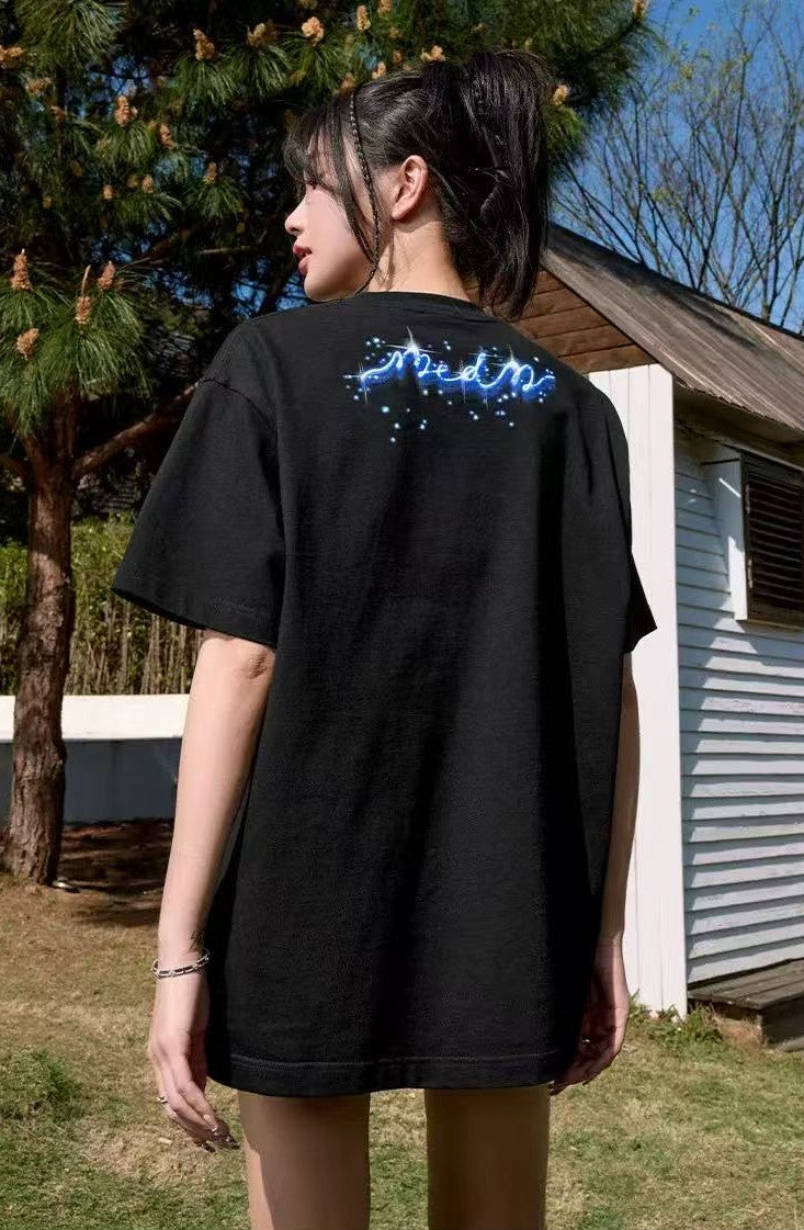 MEDM Heat-set Oil Printed Blue Tears Short-sleeved T-shirt