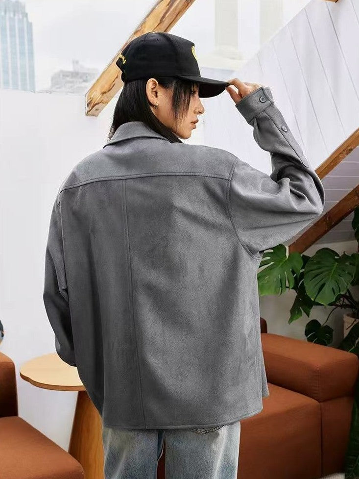 MEDM  Basic Logo Suede Shirt Jacket