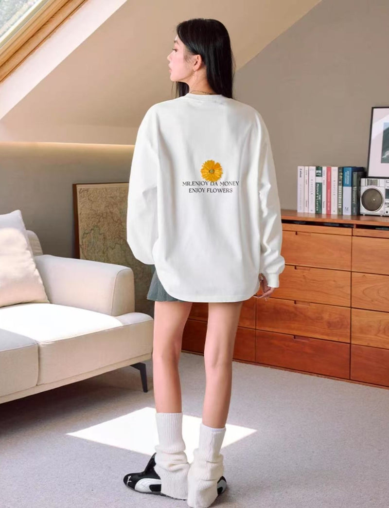 MEDM Phantom Floral Embroidered Long Sleeve T-Shirt