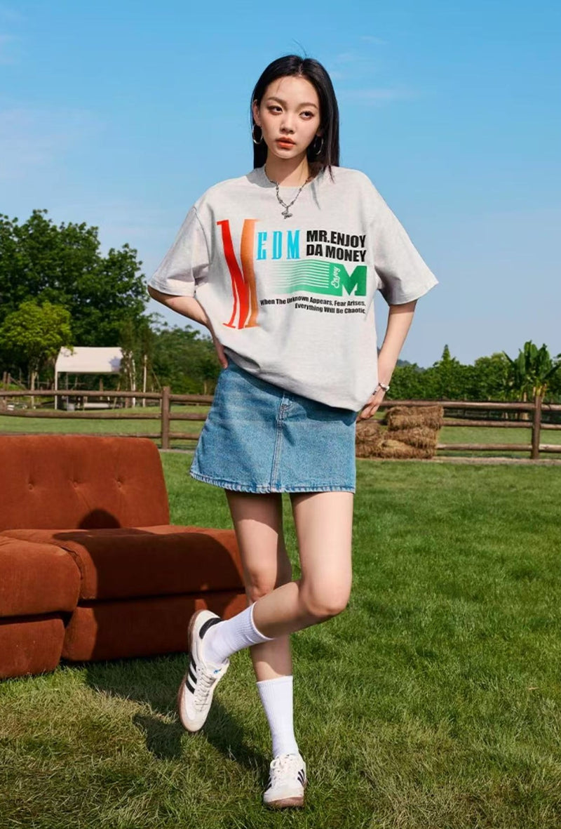 MEDM Gradient Logo Letter Print Short-sleeved T-shirt