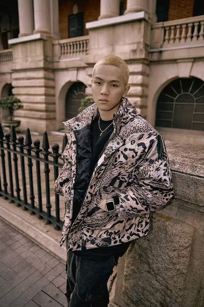 REMEDYxSTA Leopard Print Hooded Cotton Coat