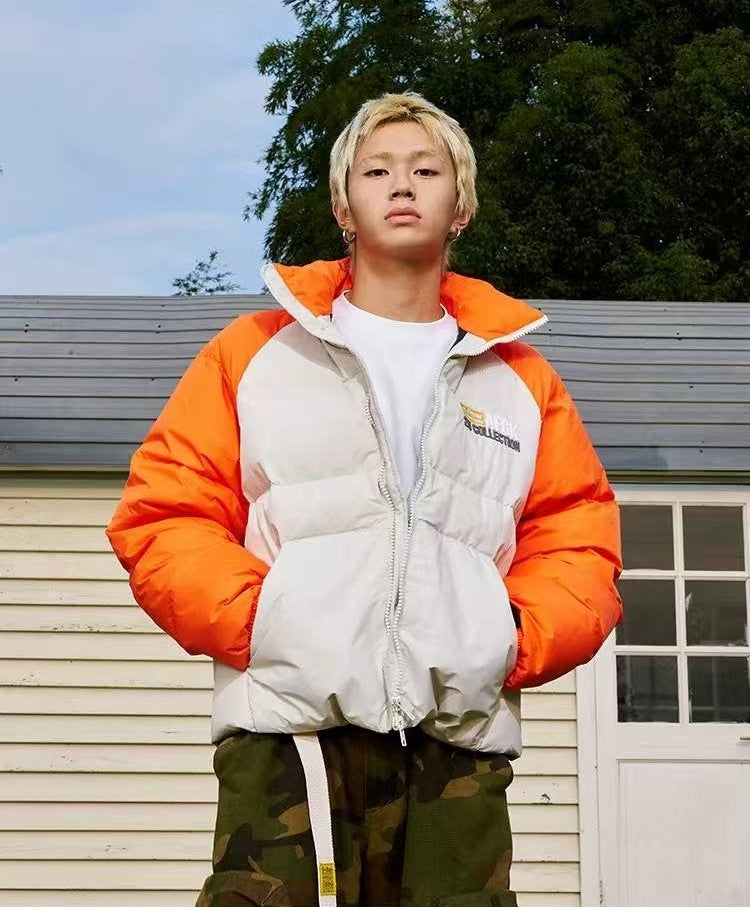 AFGK Raglan Sleeve Color Block Stand Collar Down Jacket