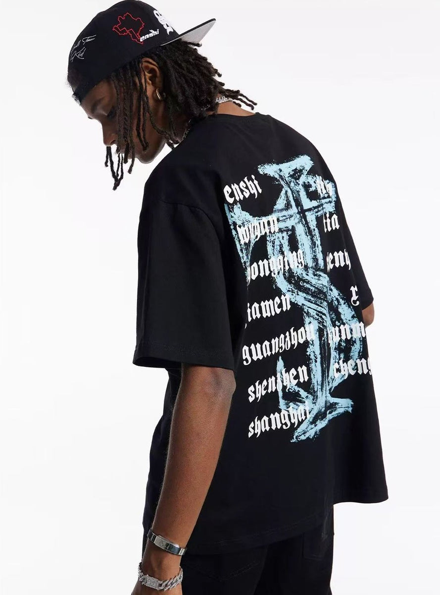 STK Vintage Font Logo Print Crew Neck T-Shirt