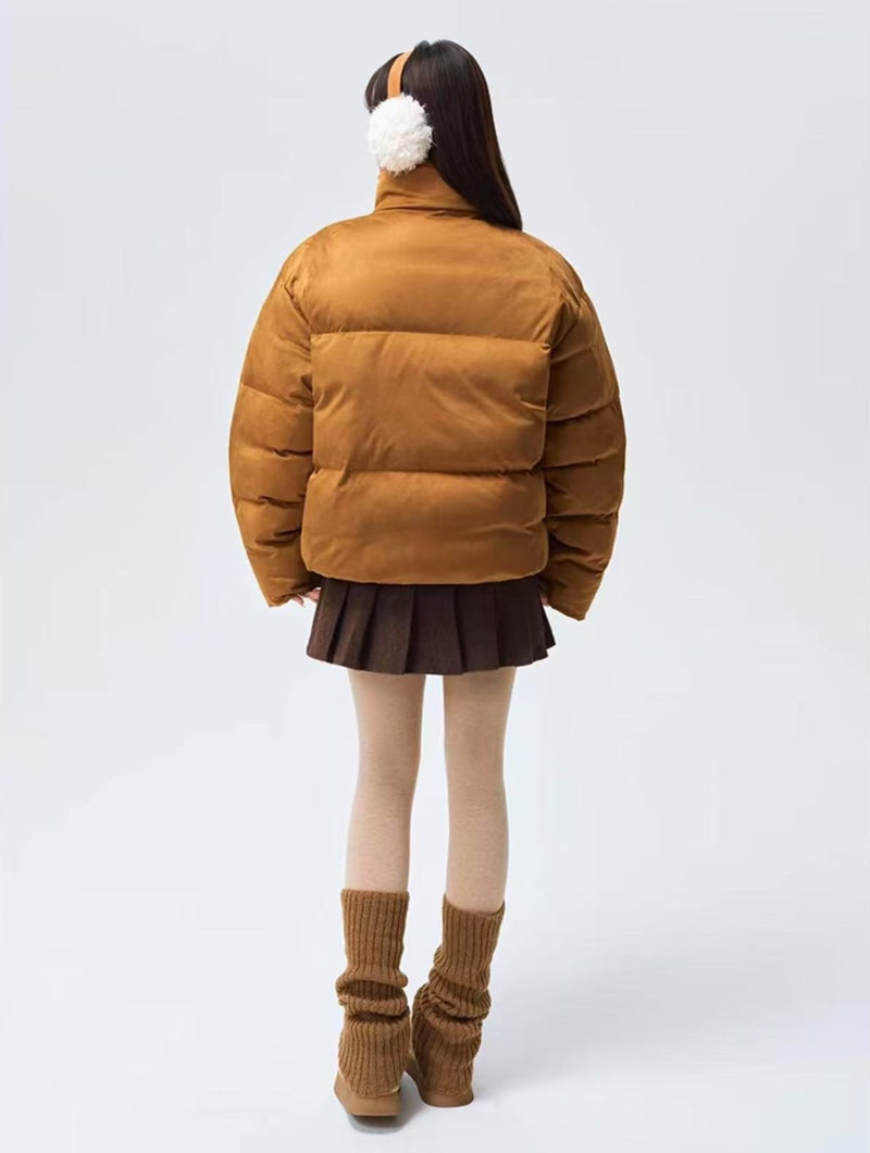 MEDM Logo Embossed Leather Label Scarf Down Jacket