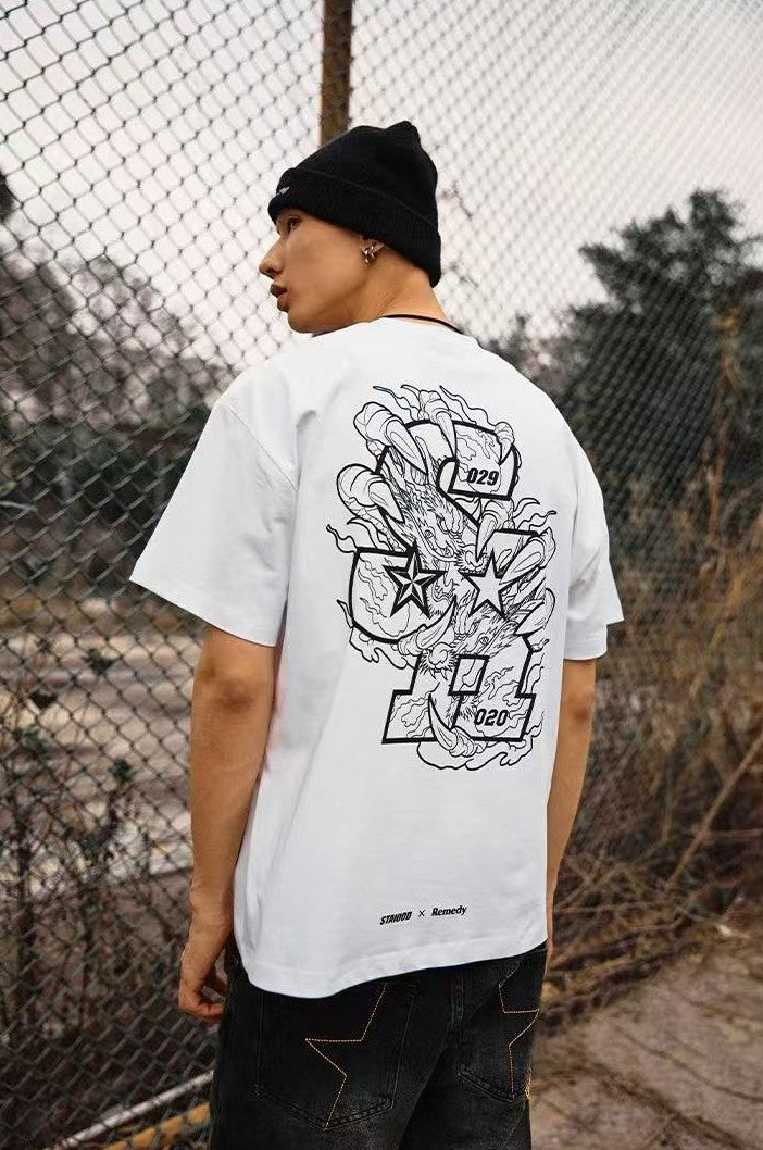 REMEDYxSTA Dragon Claws Letter Print Short-sleeve T-shirt
