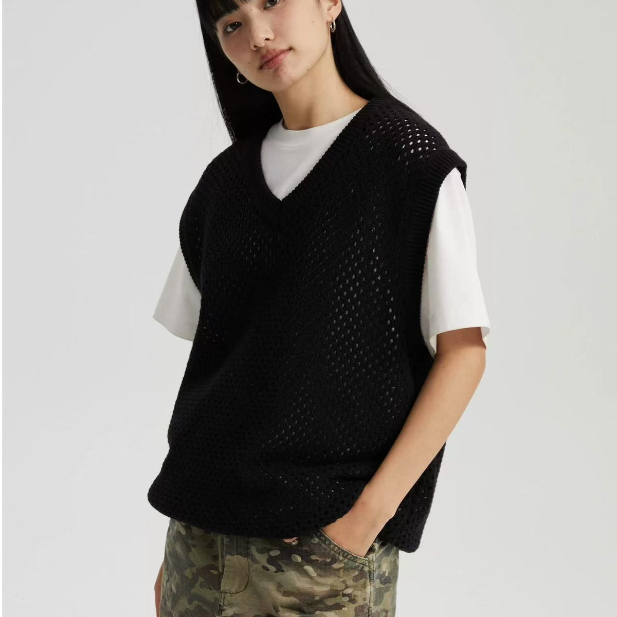 WASSUP Hollow V-neck Wool Vest