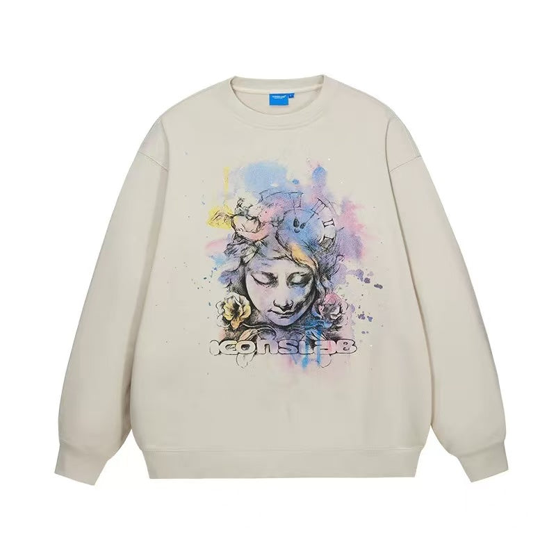 ICONSLAB "Angel's Memories" Glitter Hot Diamond Pullover Sweatshirt