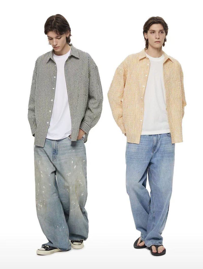 WASSUP Pocket Plaid Long Sleeve Polo