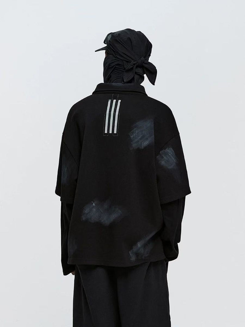 ATRY Letter Slogan Series Dirty Painted  Fake Two-pieces T-shirt