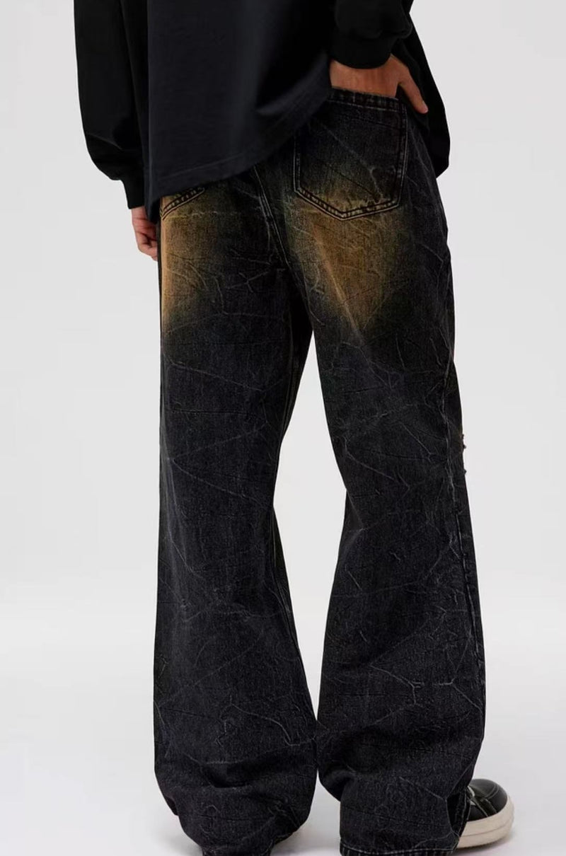 ATRY Heavy Textured Washed Knee Ripped Denim Trousers