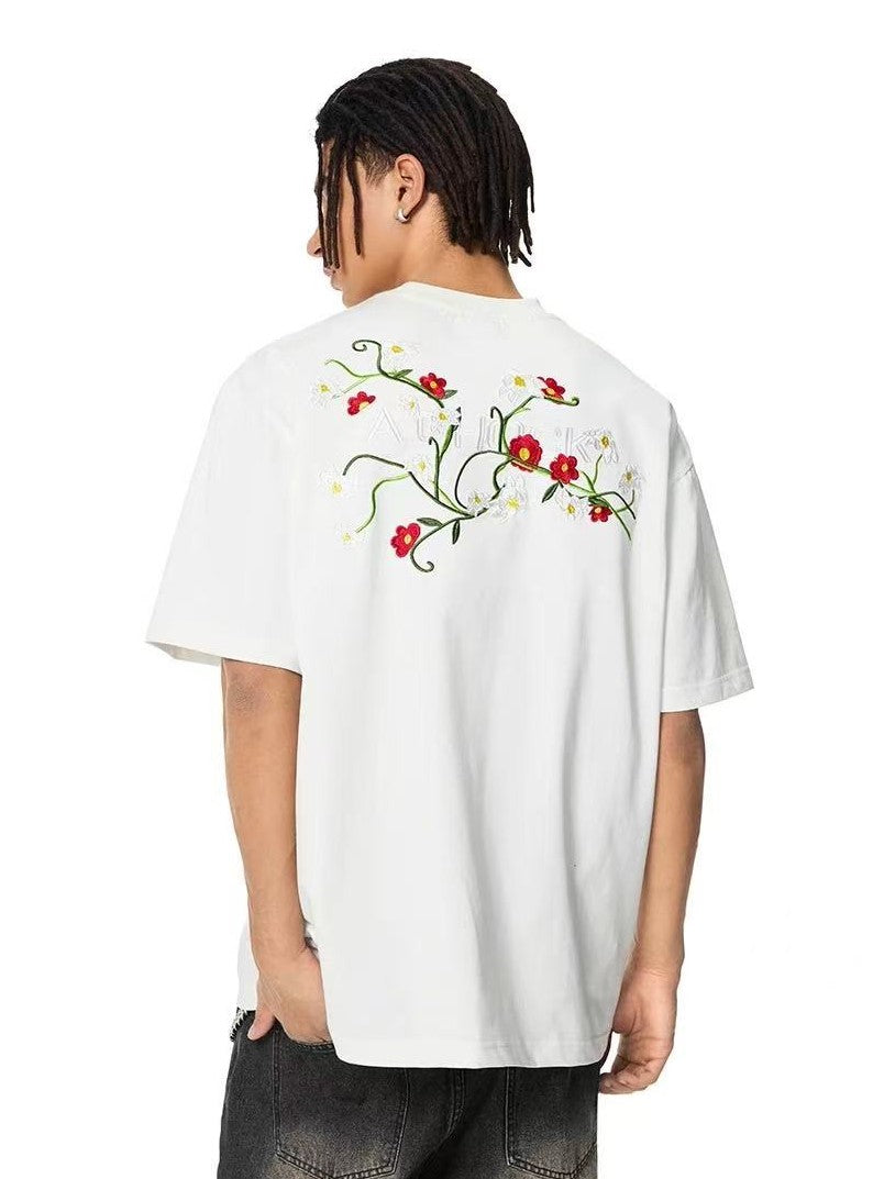 ACHOCK Floral Embroidered short-sleeve T-shirt