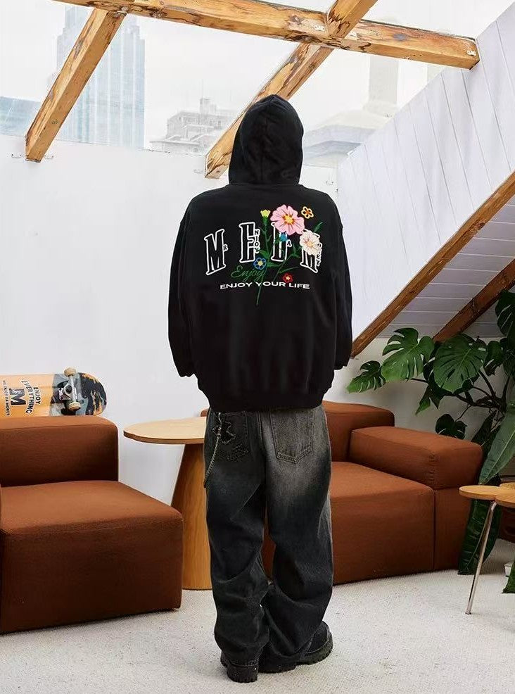 MEDM Chain Embroidered Flower Large M Zipper Hoodie