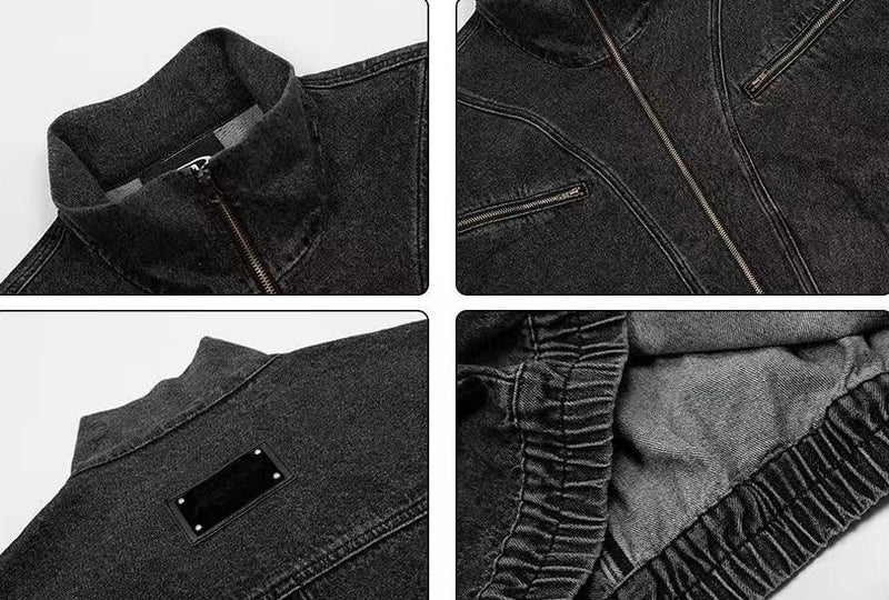 ACHOCK Street Wash Deconstructed Stand Collar Denim Jacket