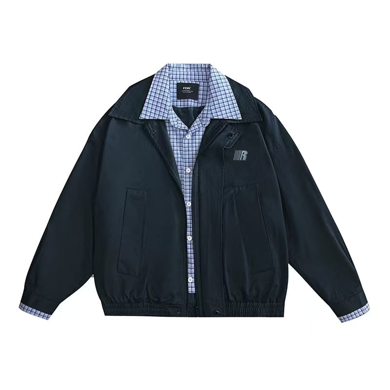 FDR Contrast Patchwork Plaid Fake Two-piece Jacket