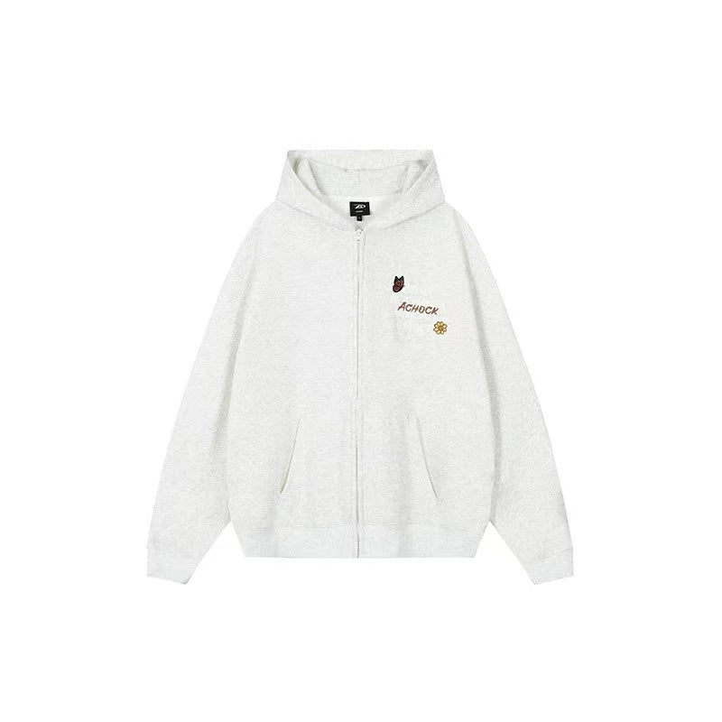 ACHOCK Floral Patch Embroidered Hooded Sweatshirt