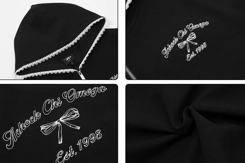ACHOCK Lace Patchwork Cardigan Sweatshirt