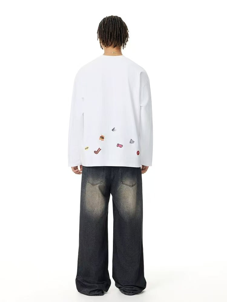 ACHOCK Creative Cartoon Sticker Long-sleeved T-shirt