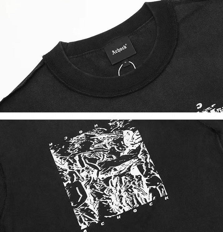 ACHOCK Washed Distressed Printed T-shirt