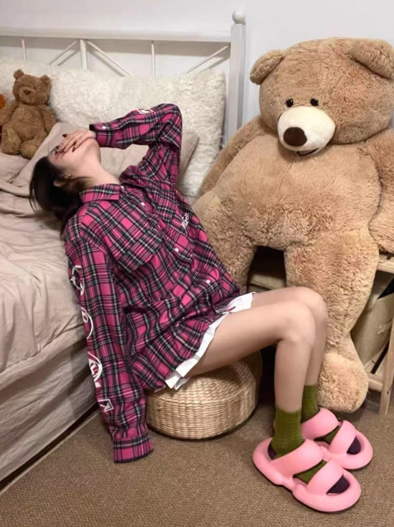 BIPOLAR Vintage Plaid Long-sleeve T-shirt