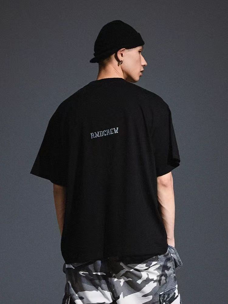 REMEDY Peace Cartoon Print Distressed Short-sleeve T-shirt