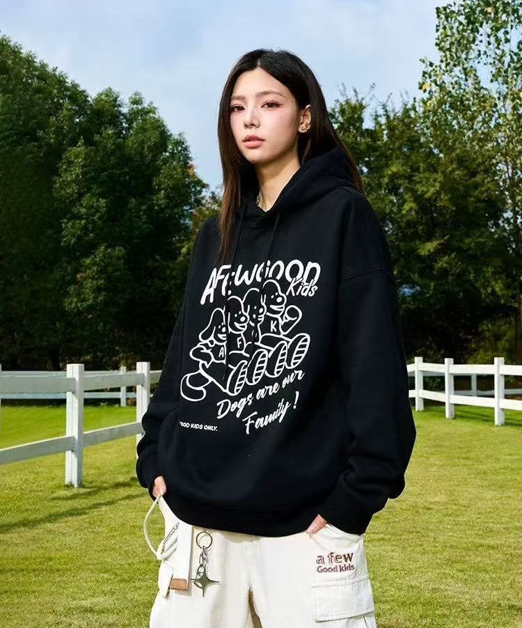 AFGK  Friendly Puppy Cartoon Plush Hoodie