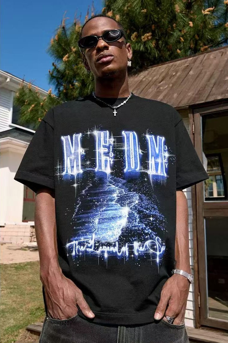 MEDM Heat-set Oil Printed Blue Tears Short-sleeved T-shirt