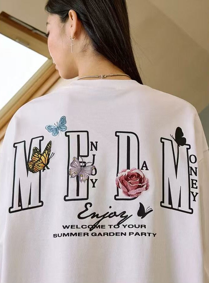 MEDM Butterfly Garden Embroidered Long-sleeve T-Shirt