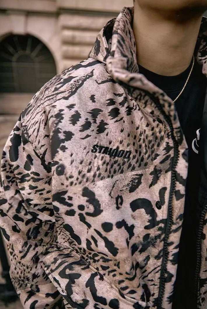 REMEDYxSTA Leopard Print Hooded Cotton Coat