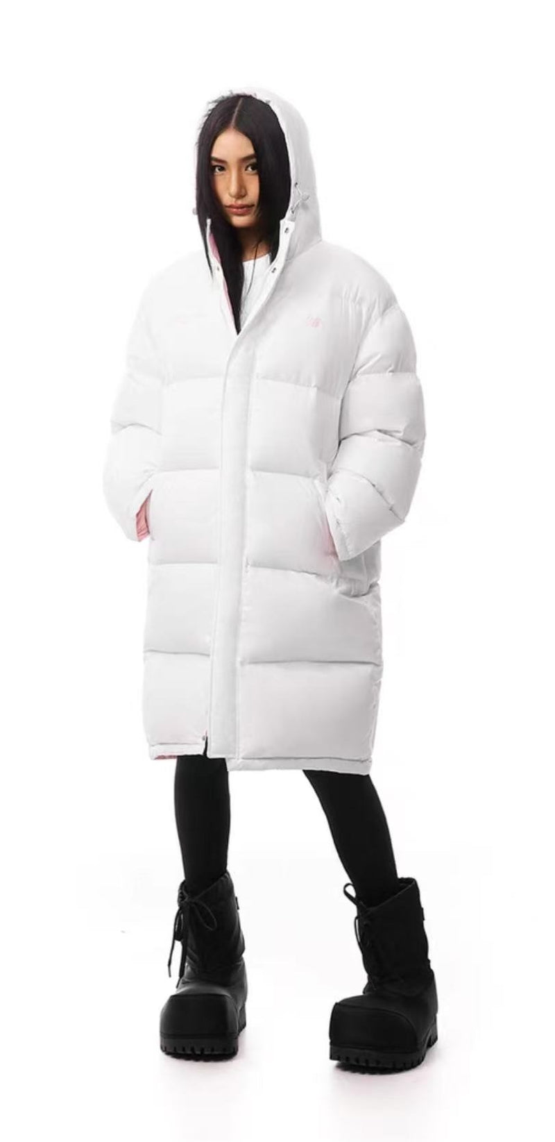 FDR Contrast Color Long Knee-length Down Jacket