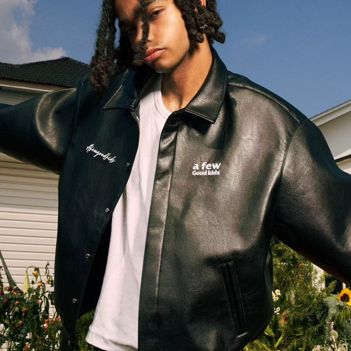 AFGK Logo Embroidered Leather Jacket