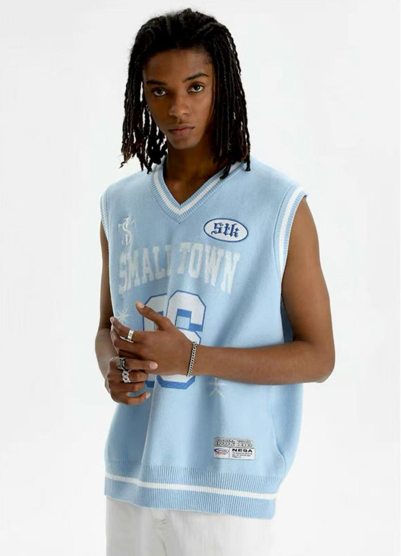 STK 96 Number Embroidered V-Neck Knit Vest