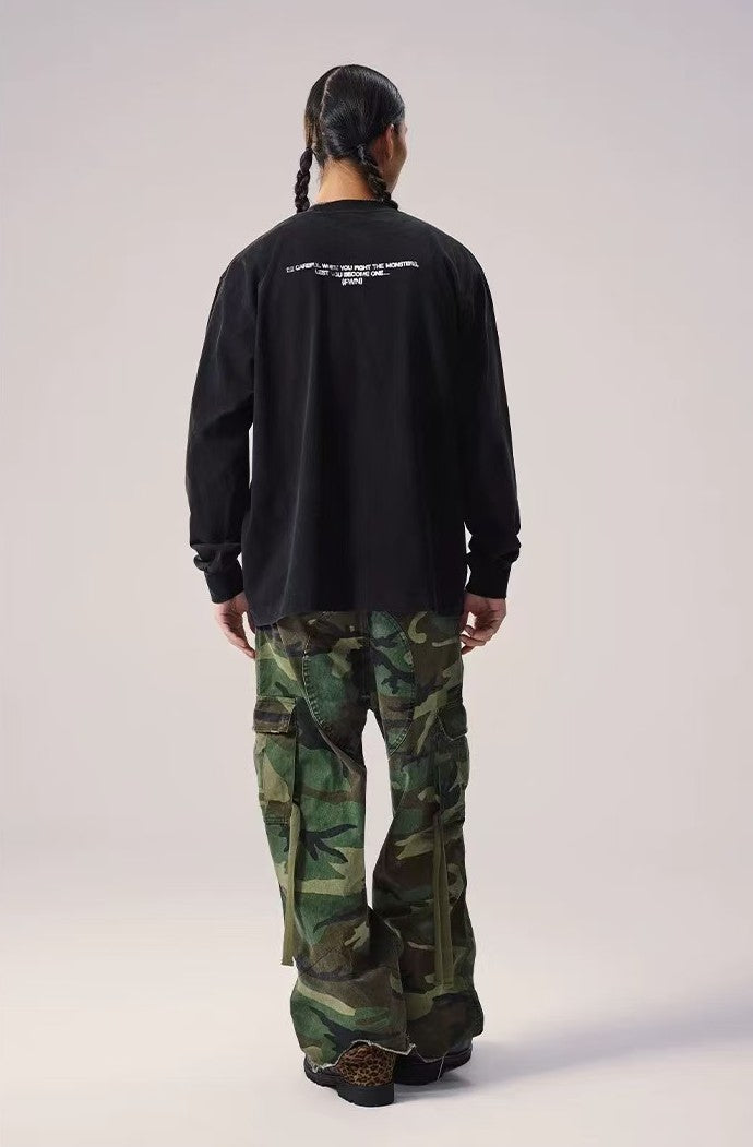 REMEDY Retro Distressed Printing Long-sleeve Tee