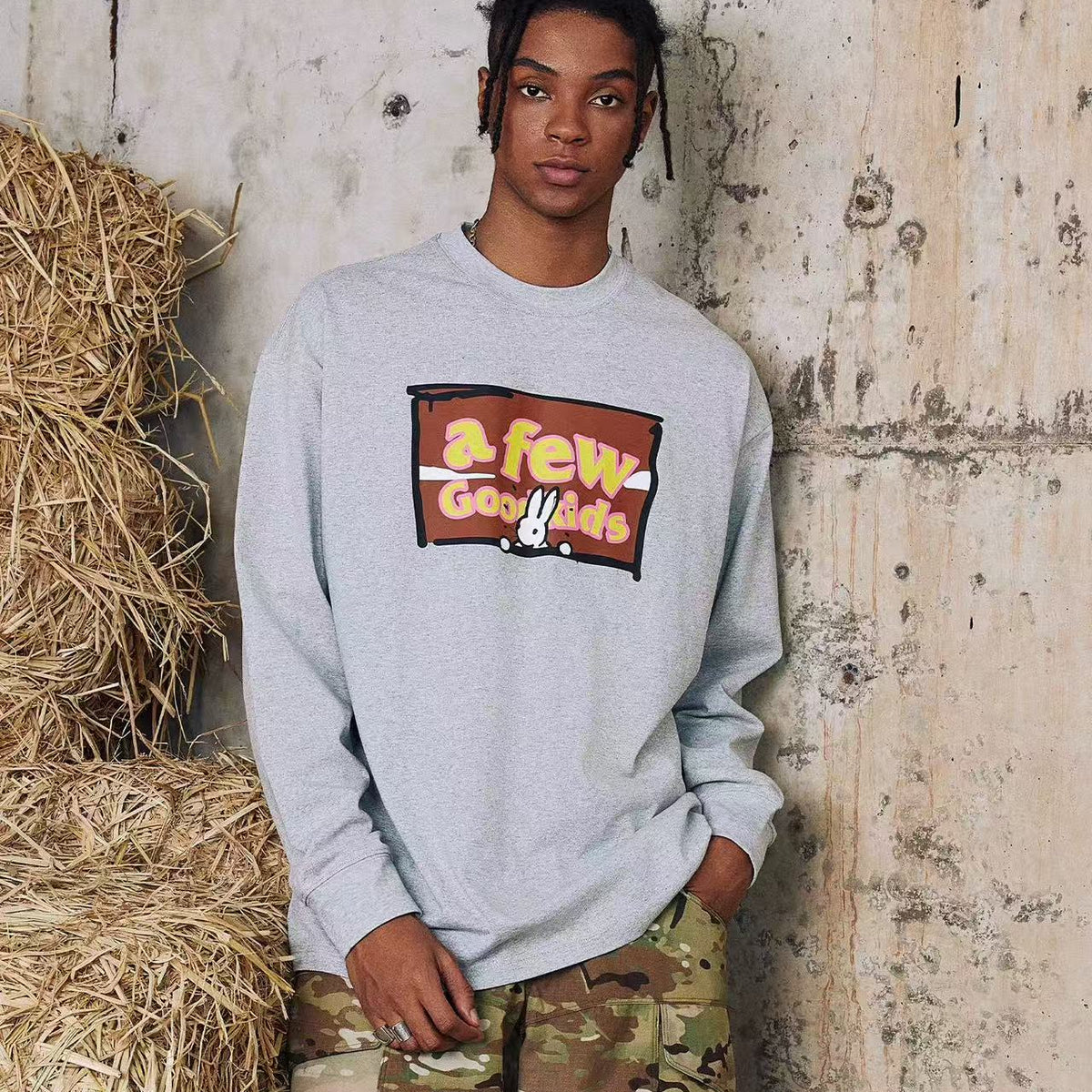 AFGK Rabbit Graffiti Print Long Sleeve T-Shirt