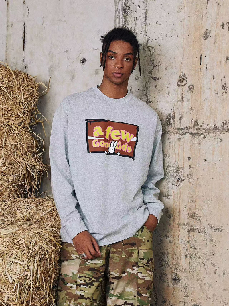 AFGK Rabbit Graffiti Print Long Sleeve T-Shirt