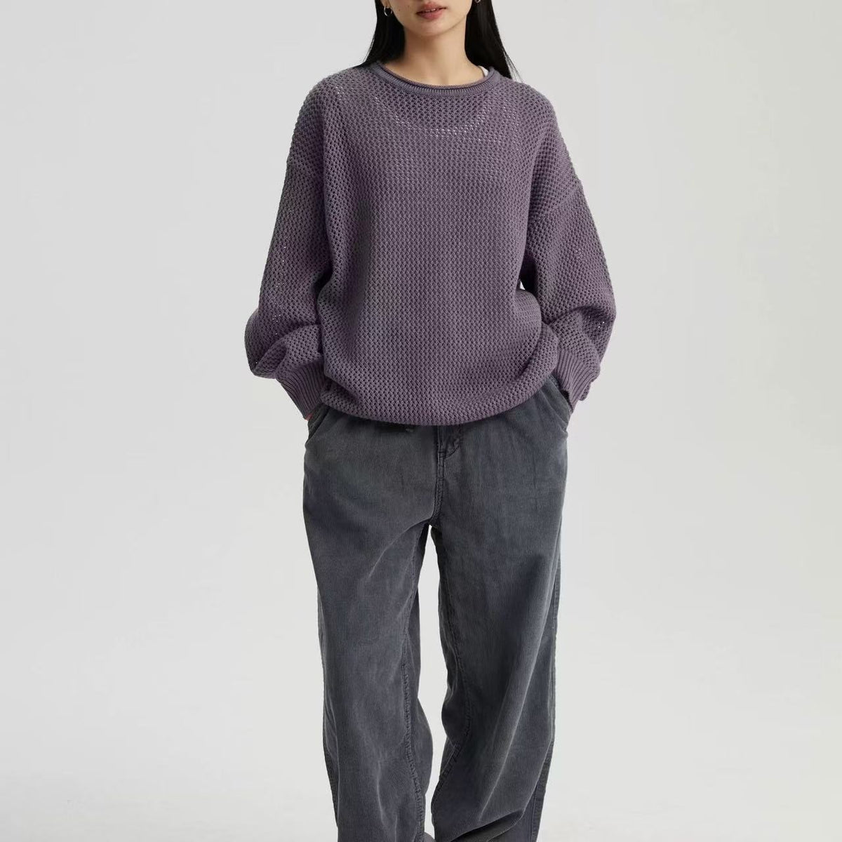 WASSUP Hollow Round Collar Sweater