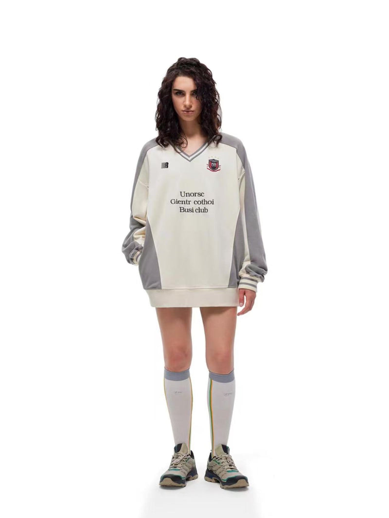 FDR Badge V-neck Contrasting Colors Sweater