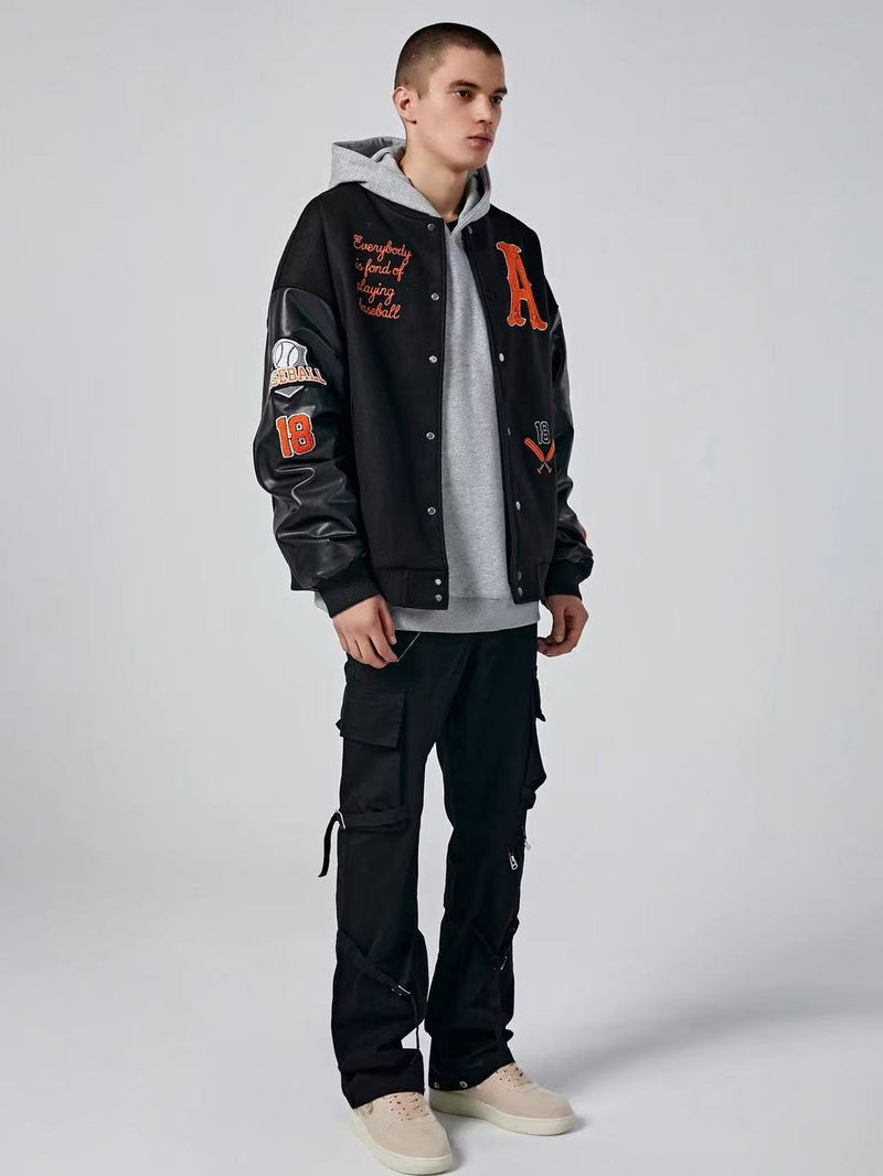 ACHOCK High Street Two-tone Baseball Embroidered Varsity Jacket