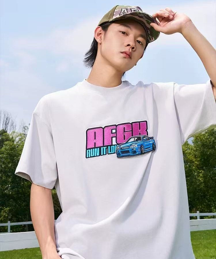AFGK "JDM" Motorcycle Velcro Embroidered Short-sleeved T-shirt
