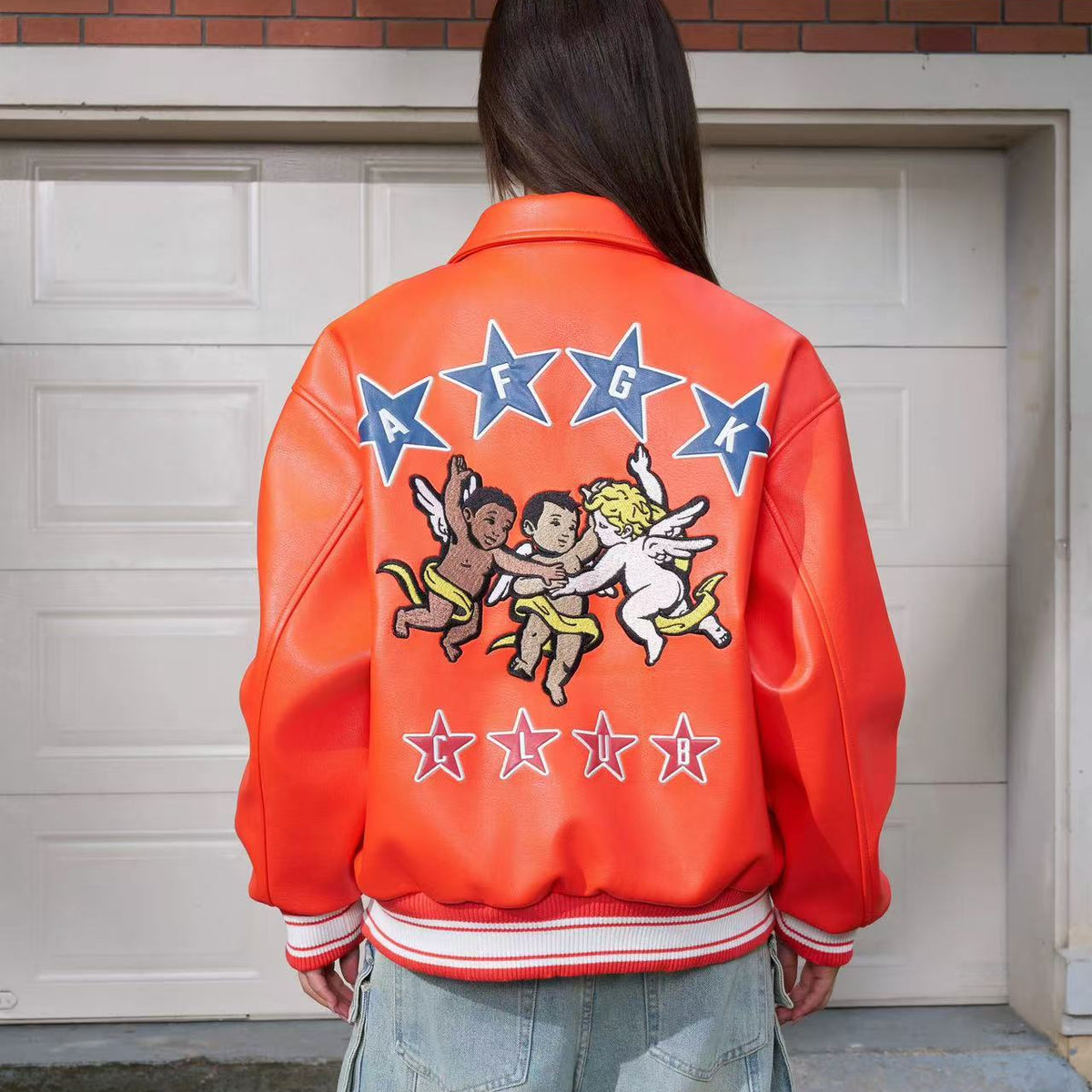AFGK Star Angel Embroidered Leather Jacket
