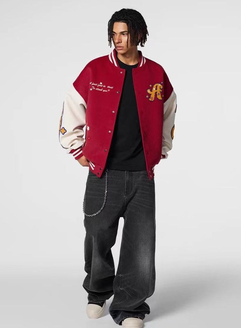 ACHOCK Vintage Towel Embroidered Baseball Jacket