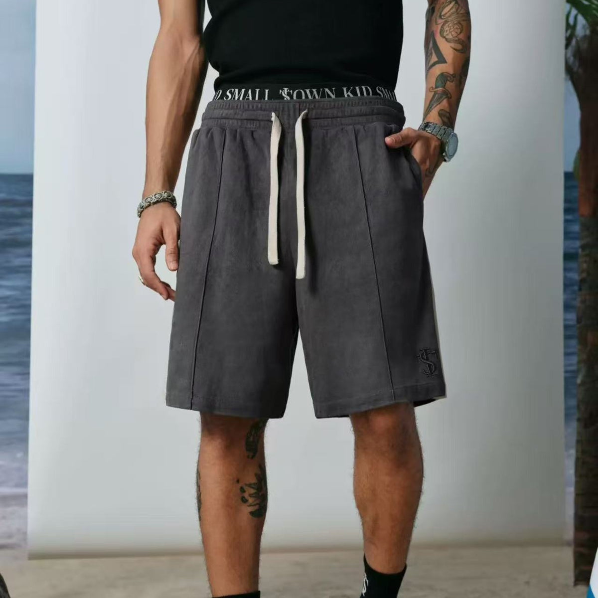 STK Vintage Embroidered Suede Patchwork Shorts