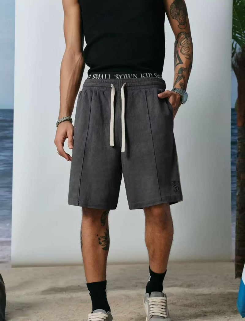 STK Vintage Embroidered Suede Patchwork Shorts