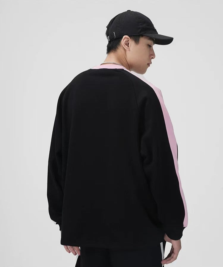 WASSUP Patchwork Contrast Color Long Sleeve Polo