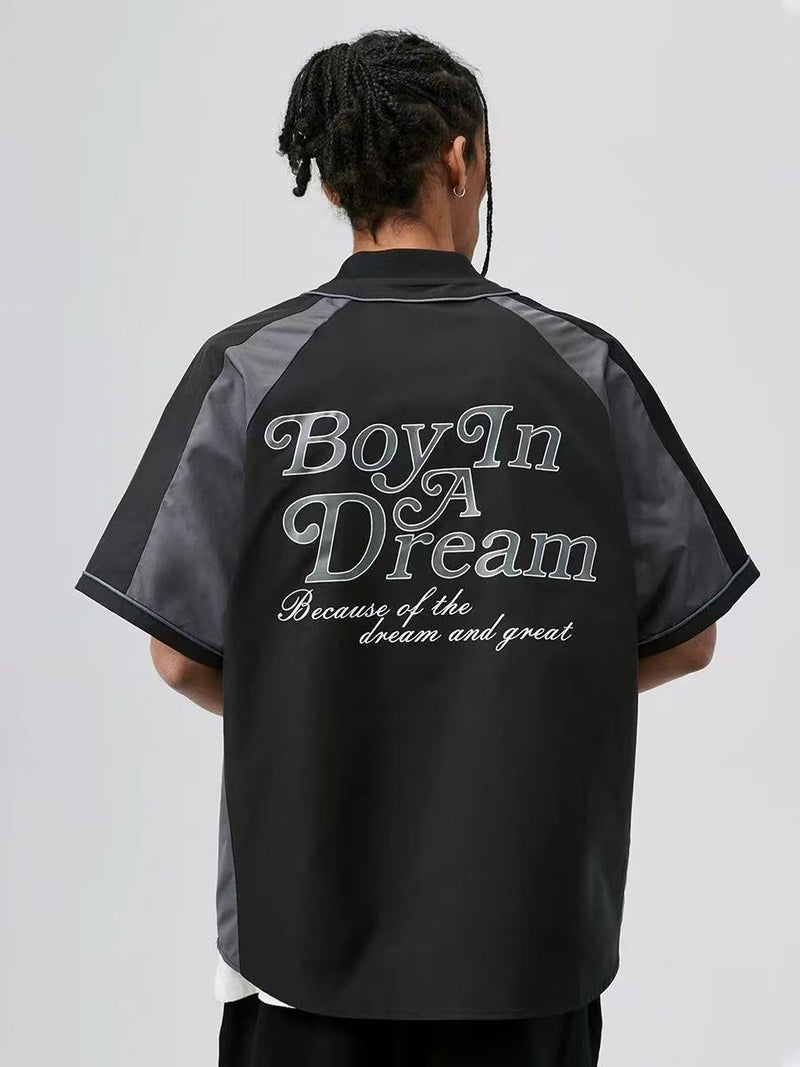 ATRY Raglan Patchwork Baseball Cardigan Short-sleeves T-shirt