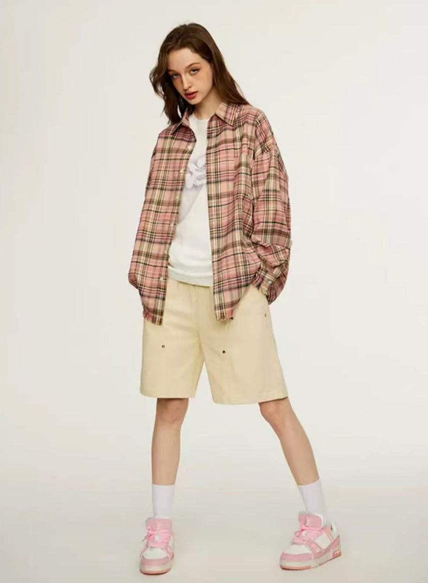 ICONSLAB Plaid Hem Long Sleeve T-shirt