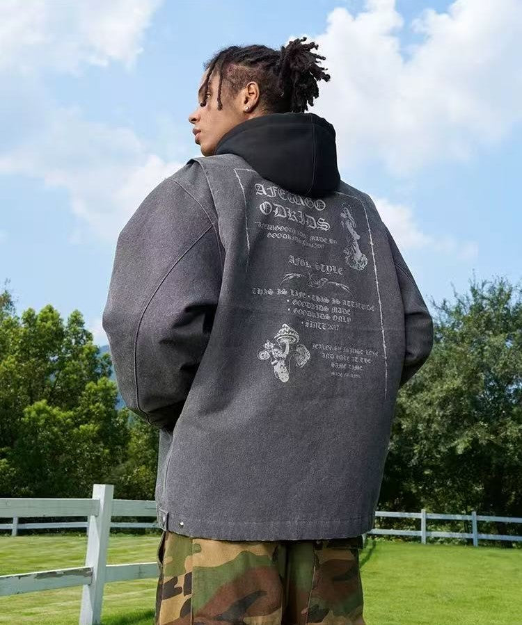 AFGK Vintage Quilted Cotton Washed Distressed Detroit Jacket