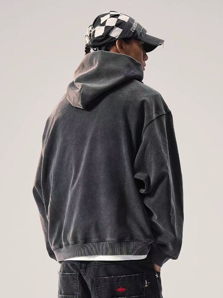 REMEDY Washed Distressed Printing Hoodie