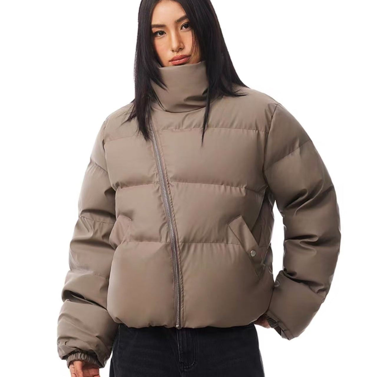 FDR Diagonal Zipper Stand Collar Down Jacket (For Women)